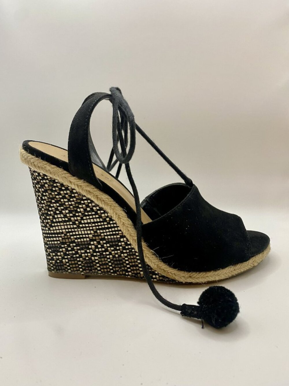 Indigo rd. Black Bohemian Style Wedge with Wrap Around Ankle Lace Size 7M